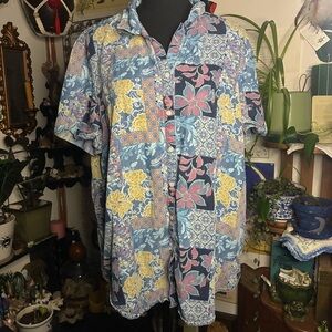 AFF Blue and Yellow Floral Patchwork Shirt